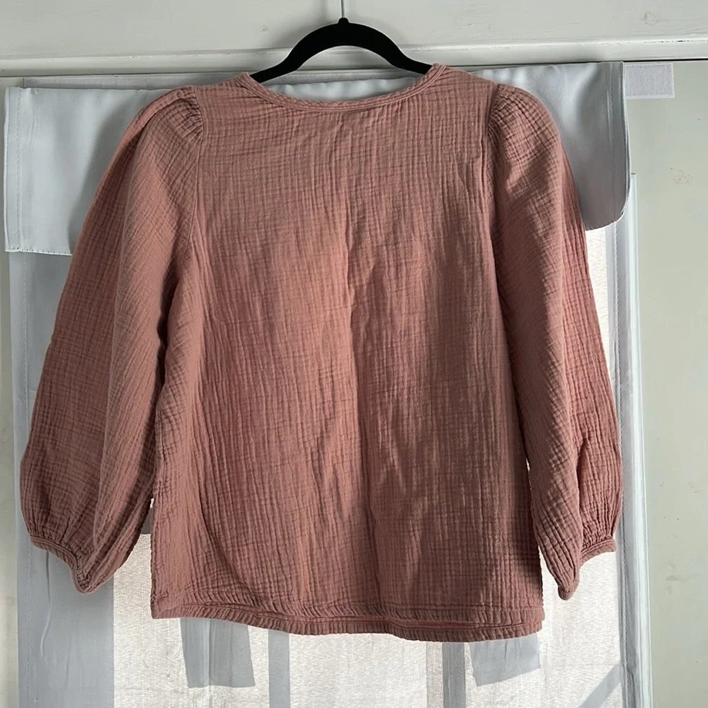 Universal Thread Balloon Sleeve Cotton Women Copper Rose Long-sleeve Blouse Sz M